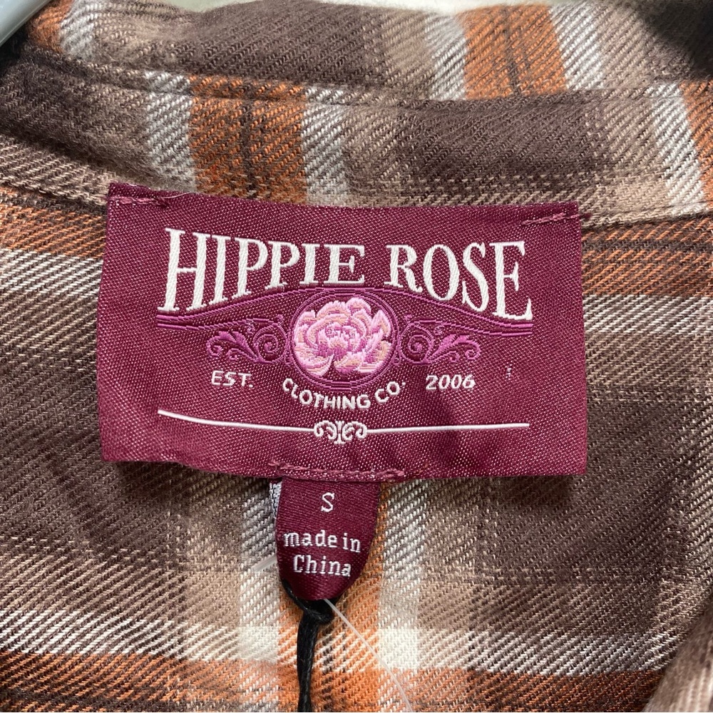 Hippie Rose Festival Flannel Relax Western Warm Plaid Rust Tan Top Women S‎ New - Picture 6 of 11